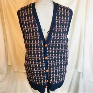 Vintage 80s 90s One Size Pure New Wool Sweater Vest Button Down FLAWED